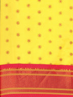 Double pallu paithani saree silk blend in yellow and pink with chakra phool meena butti - body fabric detail showing motif design for party wear