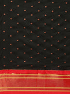 Double pallu paithani saree silk blend in black and red with zari star butti - body fabric detail showing motif design for wedding wear