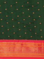 Double pallu paithani saree silk blend in bottle green and pink with zari star butti - body fabric detail showing motif design for wedding wear