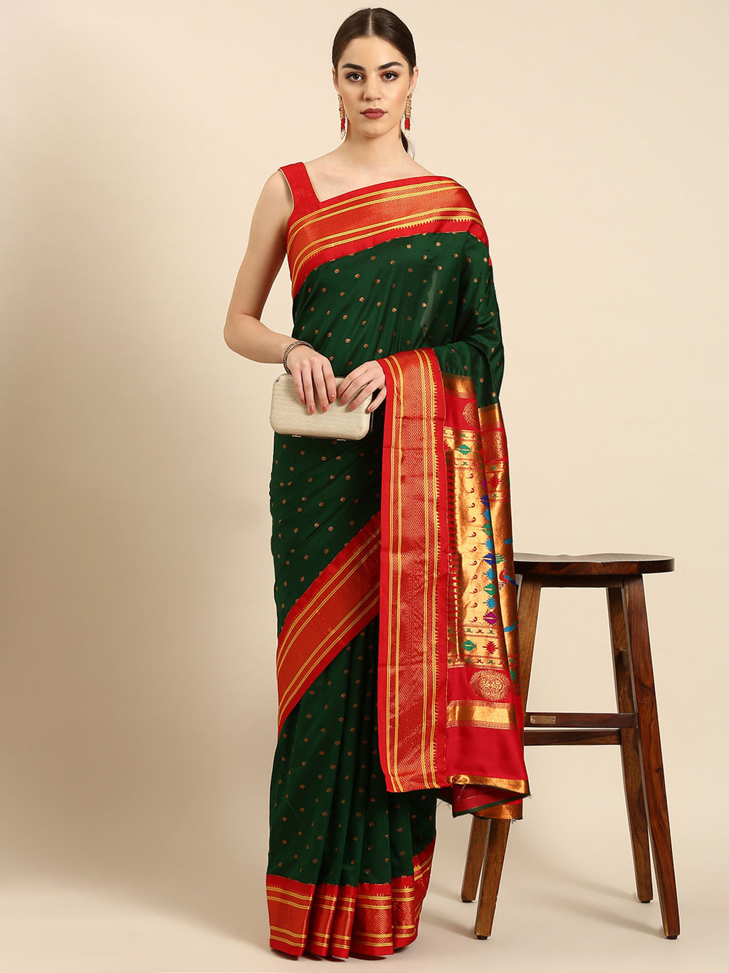 Double Pallu Paithani Saree Silk Blend | Zari Star Butti | Wedding Wear