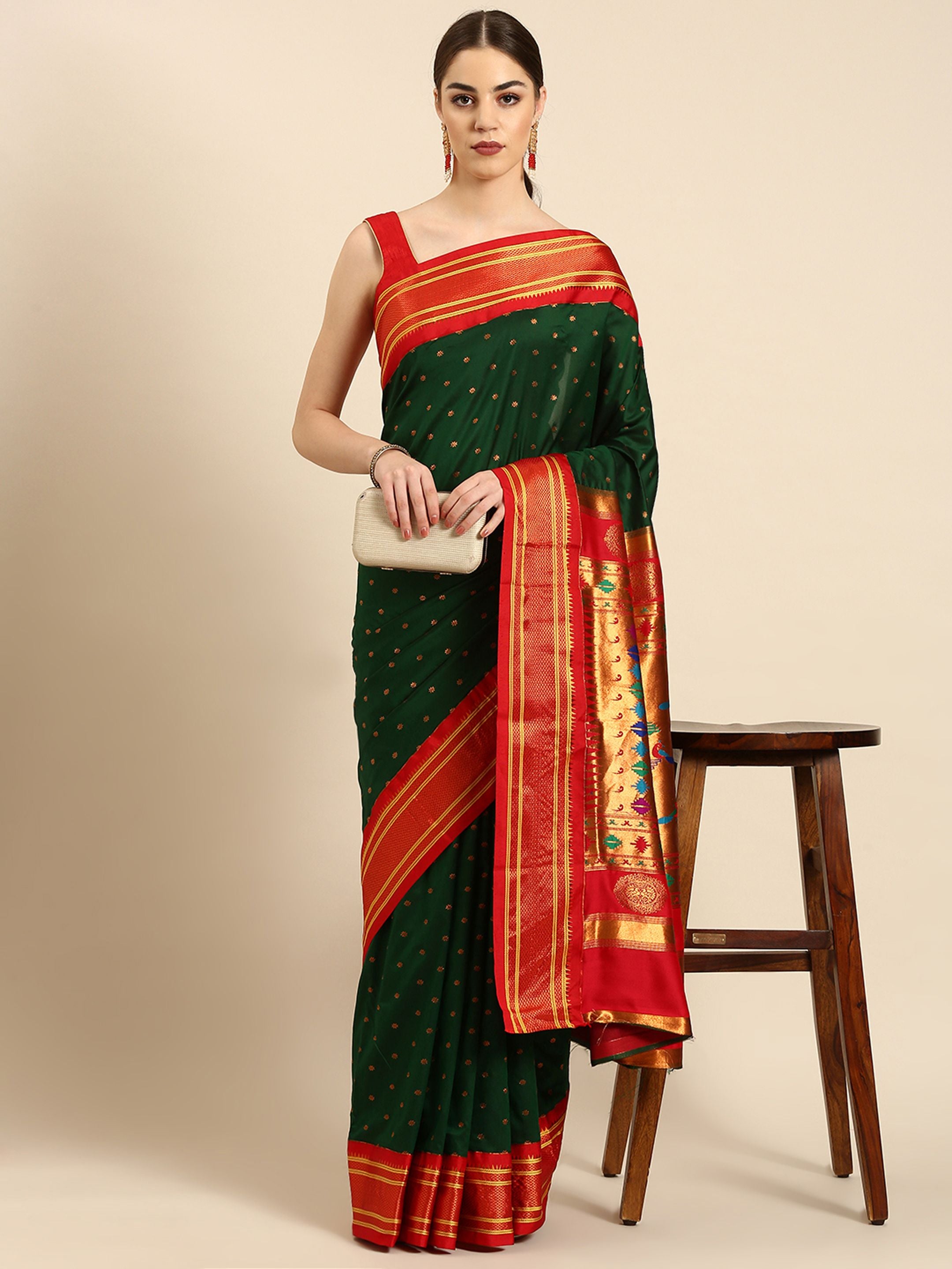 Double Pallu Paithani Saree Silk Blend | Zari Star Butti | Wedding Wear