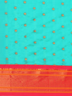 Double pallu paithani saree silk blend in chintamani and pink with zari star butti - body fabric detail showing motif design for wedding wear