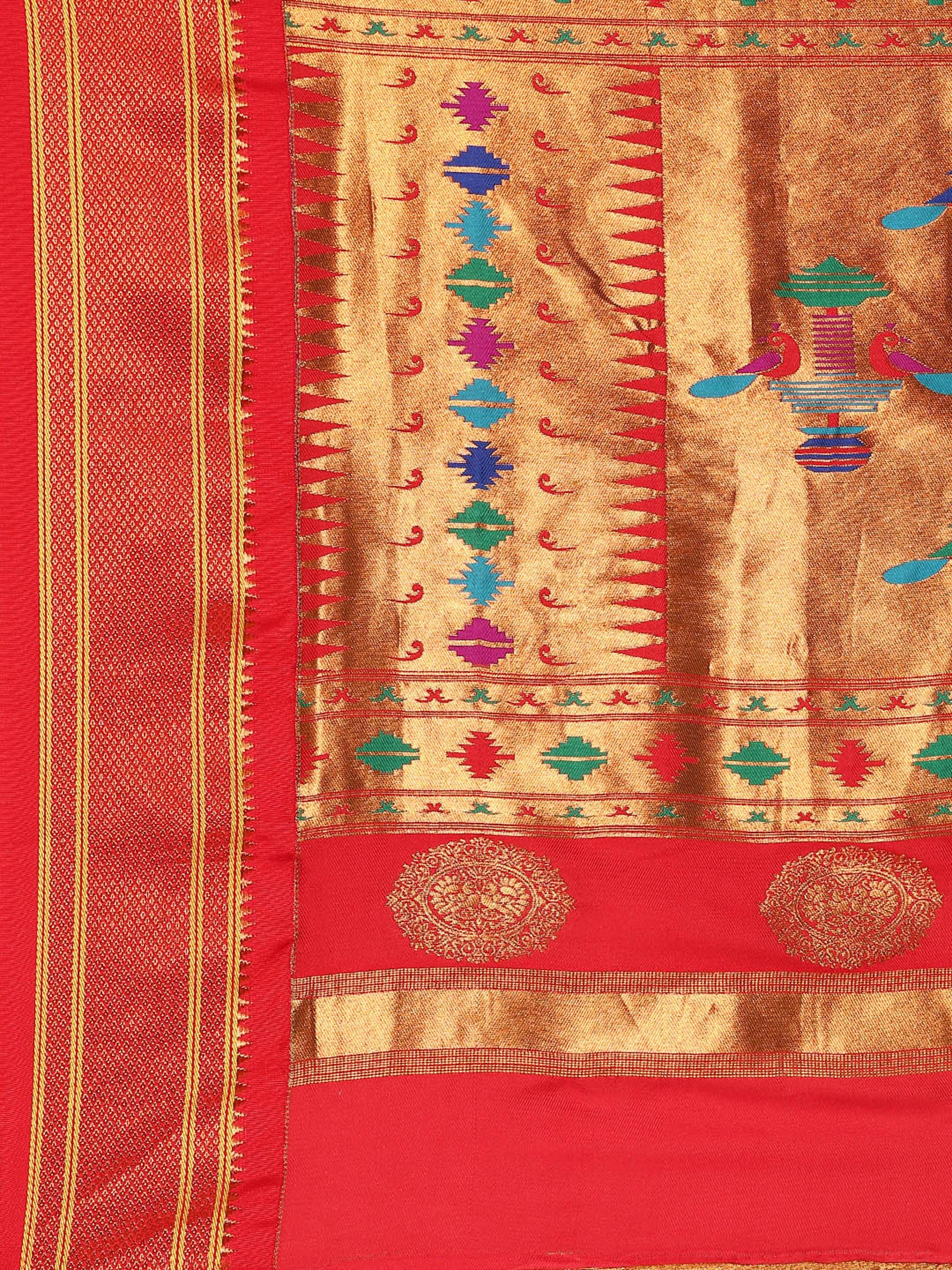 Double Pallu Paithani Saree Silk Blend | Zari Star Butti | Wedding Wear