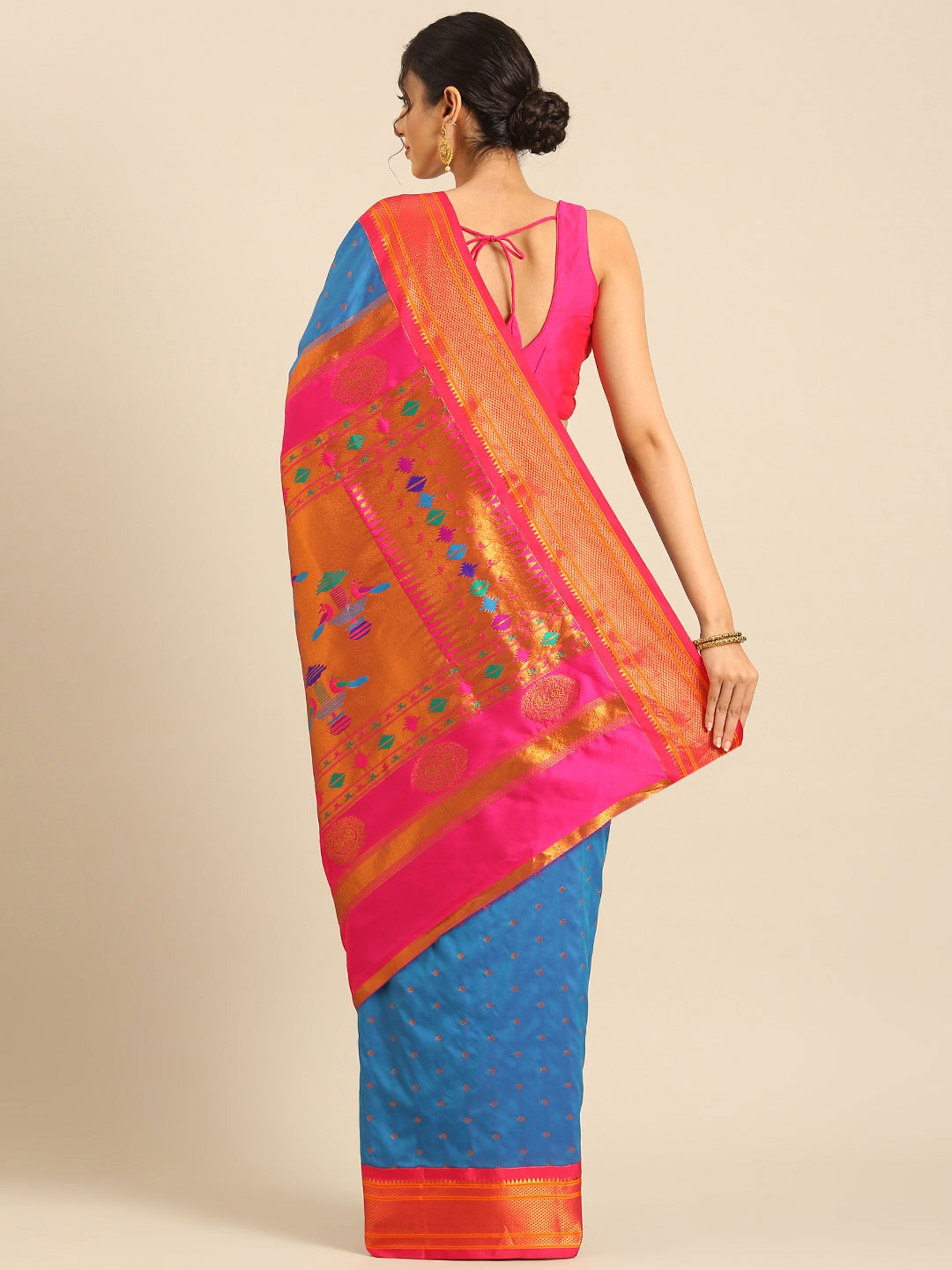 Double Pallu Paithani Saree Silk Blend | Zari Star Butti | Wedding Wear