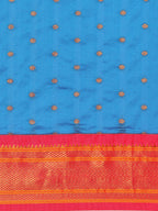 Double pallu paithani saree silk blend in firozi and pink with zari star butti - body fabric detail showing motif design for wedding wear