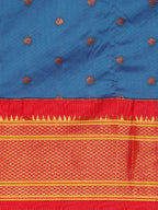 Double pallu paithani saree silk blend in firozi and red with zari star butti - body fabric detail showing motif design for wedding wear