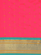 Double pallu paithani saree silk blend in hot, pink and rama with zari star butti - body fabric detail showing motif design for wedding wear