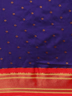 Double pallu paithani saree silk blend in indigo blue and red with zari star butti - body fabric detail showing motif design for wedding wear