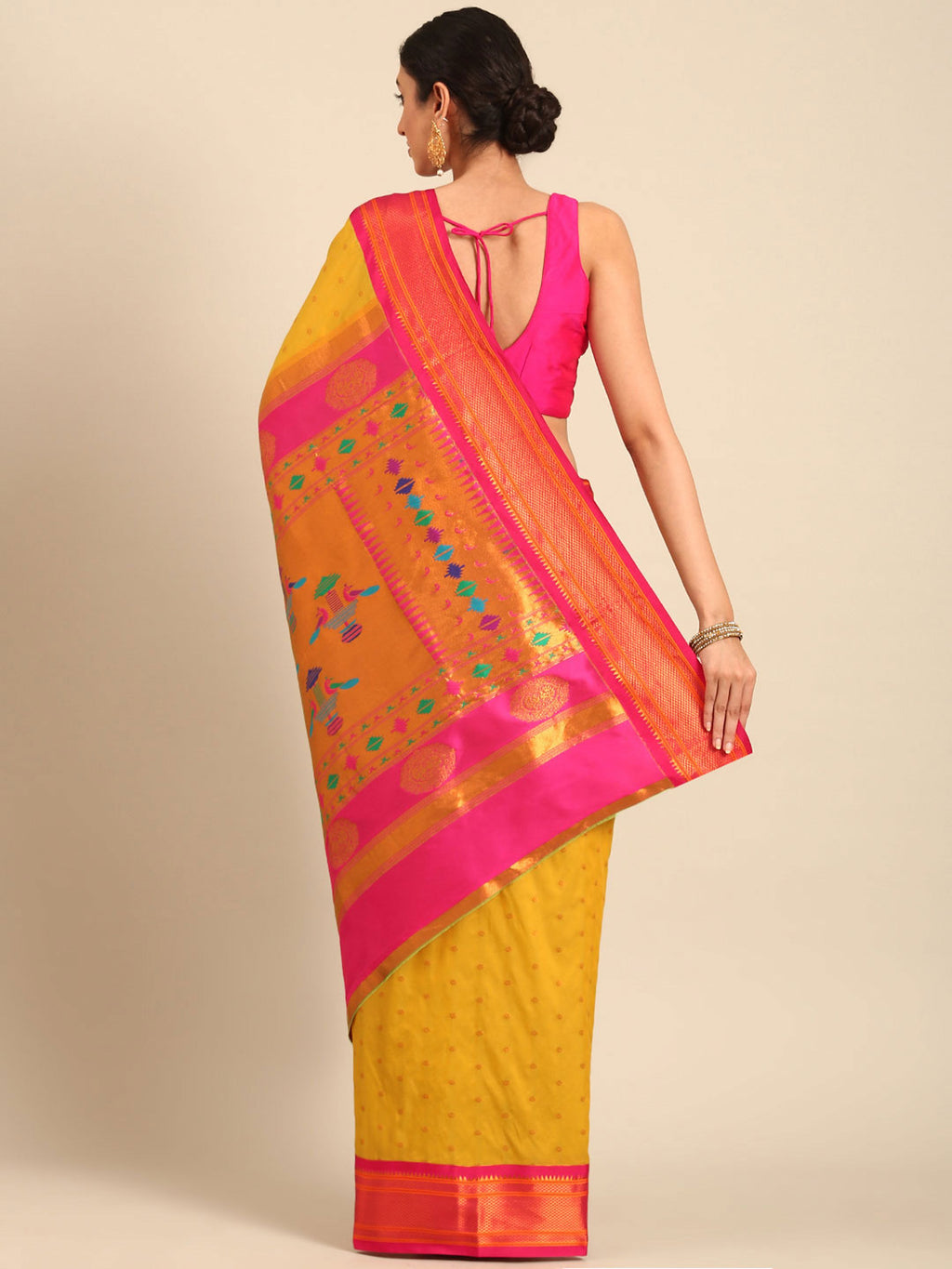 Double Pallu Paithani Saree Silk Blend | Zari Star Butti | Wedding Wear