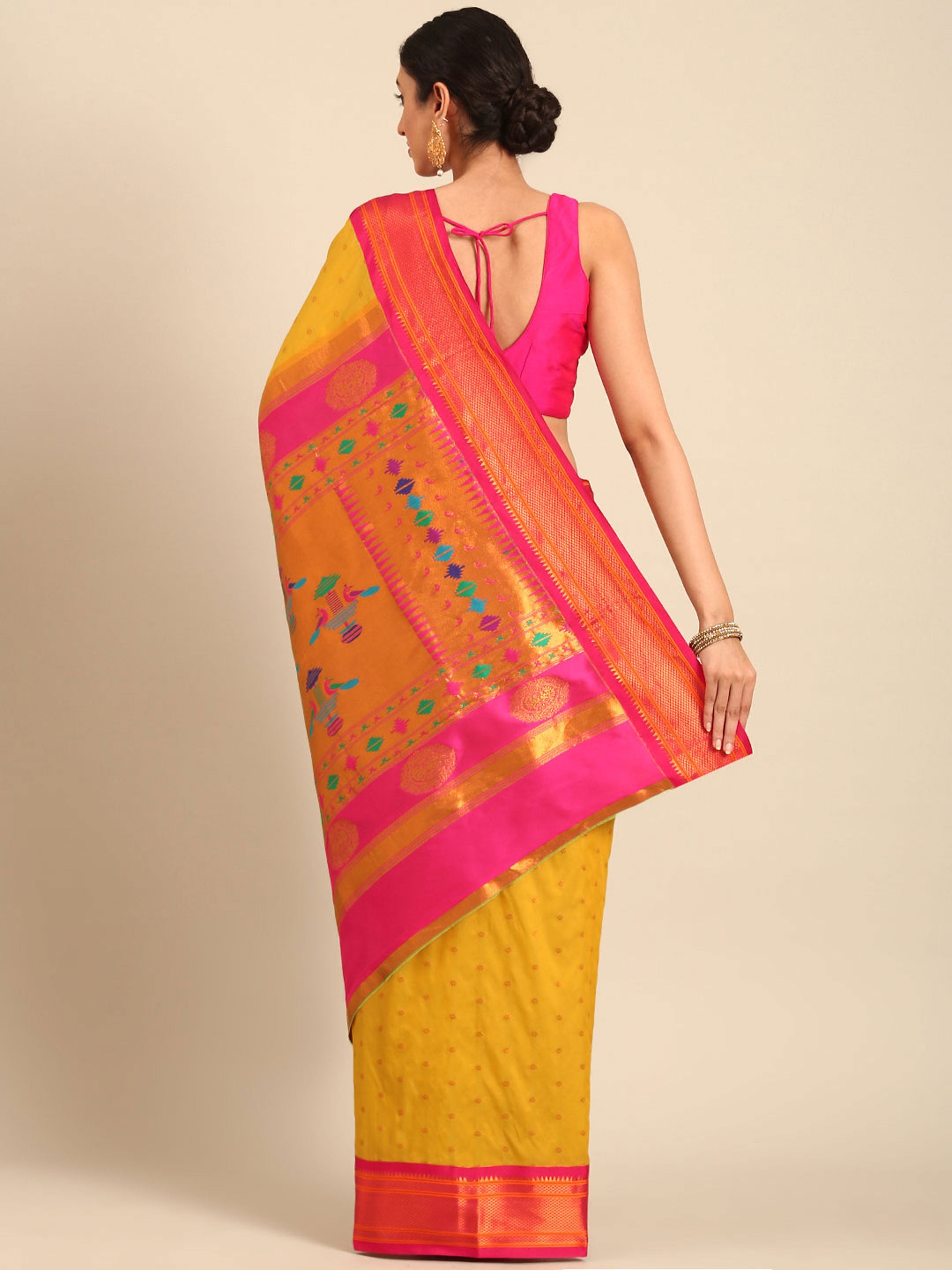 Double Pallu Paithani Saree Silk Blend | Zari Star Butti | Wedding Wear