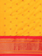 Double pallu paithani saree silk blend in mustard yellow and red with zari star butti - body fabric detail showing motif design for wedding wear