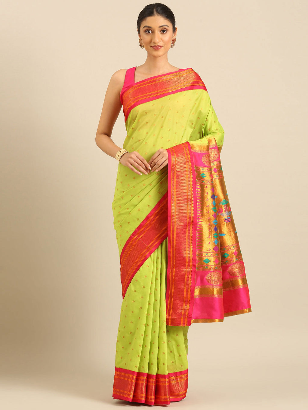 Double Pallu Paithani Saree Silk Blend | Zari Star Butti | Wedding Wear