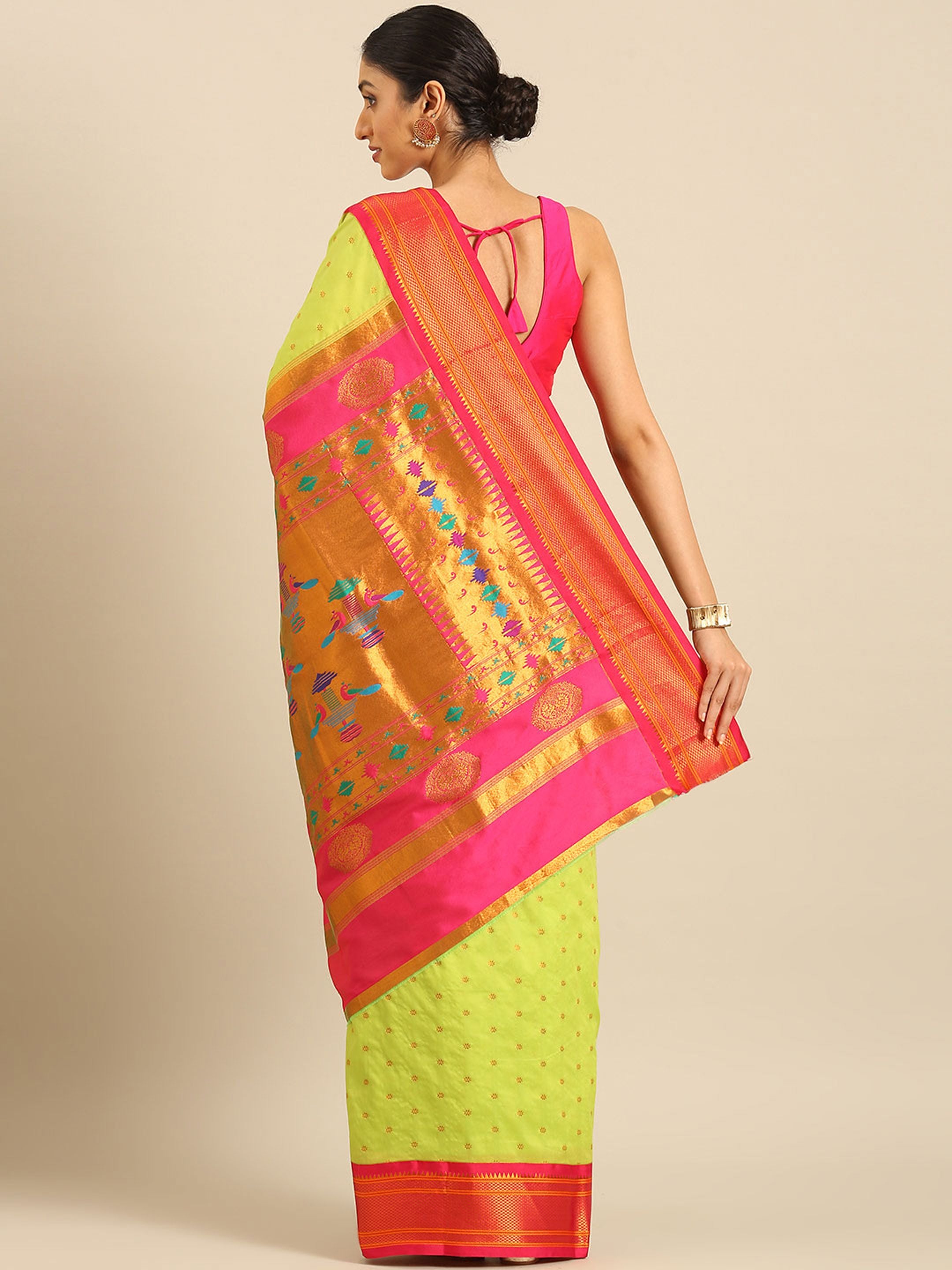 Double Pallu Paithani Saree Silk Blend | Zari Star Butti | Wedding Wear