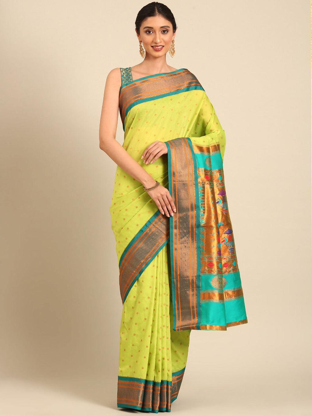 Double Pallu Paithani Saree Silk Blend | Zari Star Butti | Wedding Wear