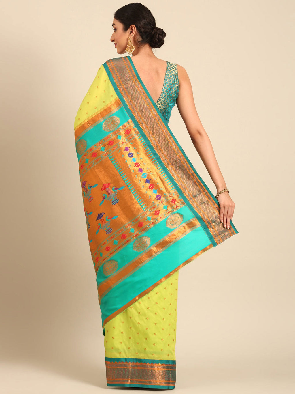 Double Pallu Paithani Saree Silk Blend | Zari Star Butti | Wedding Wear