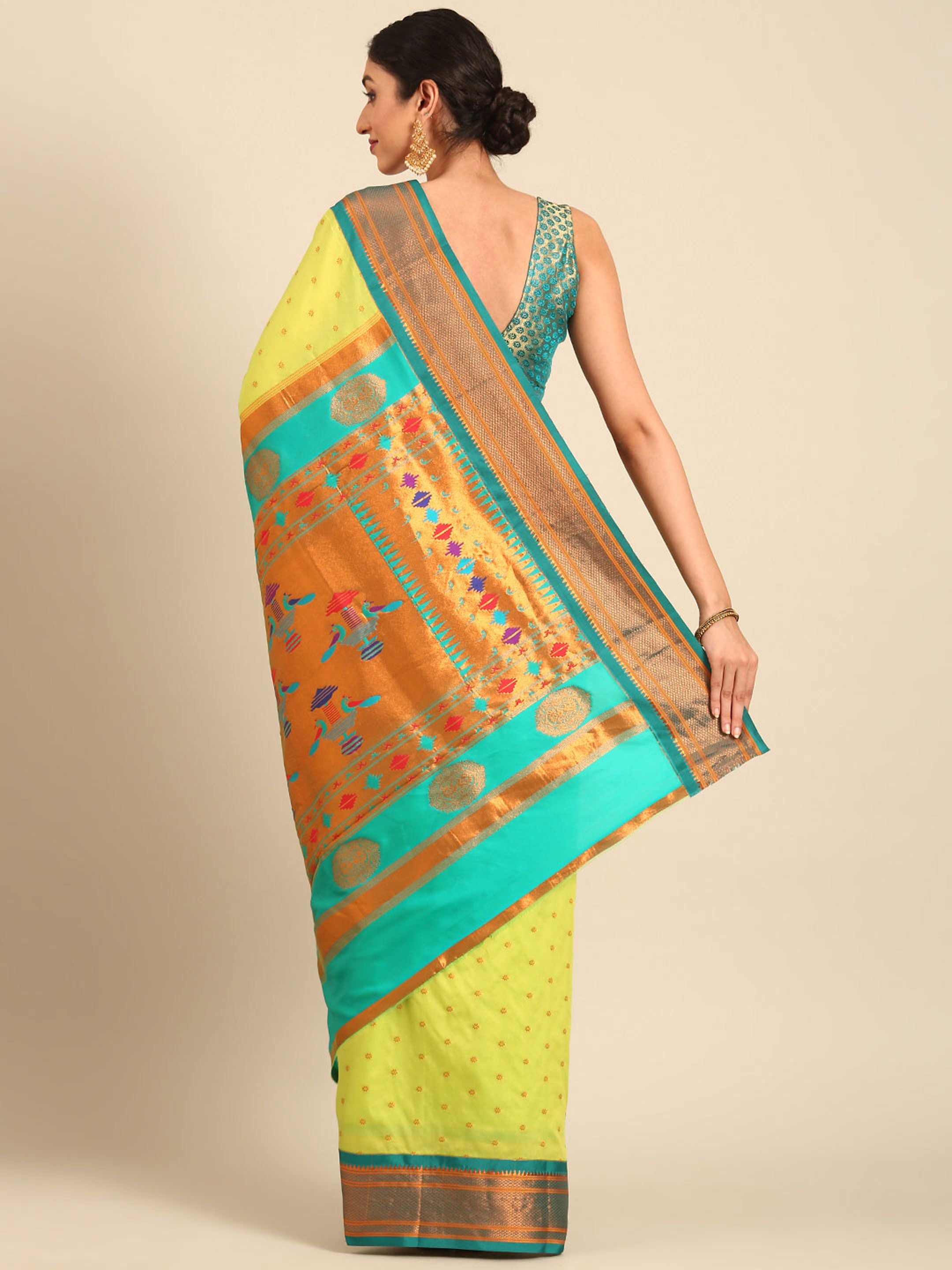 Double Pallu Paithani Saree Silk Blend | Zari Star Butti | Wedding Wear