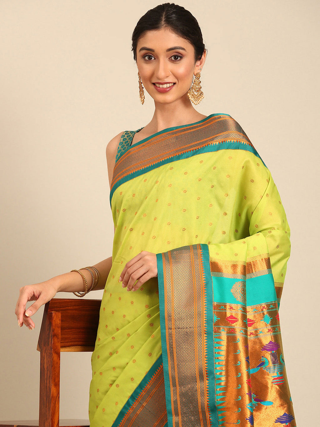 Double Pallu Paithani Saree Silk Blend | Zari Star Butti | Wedding Wear