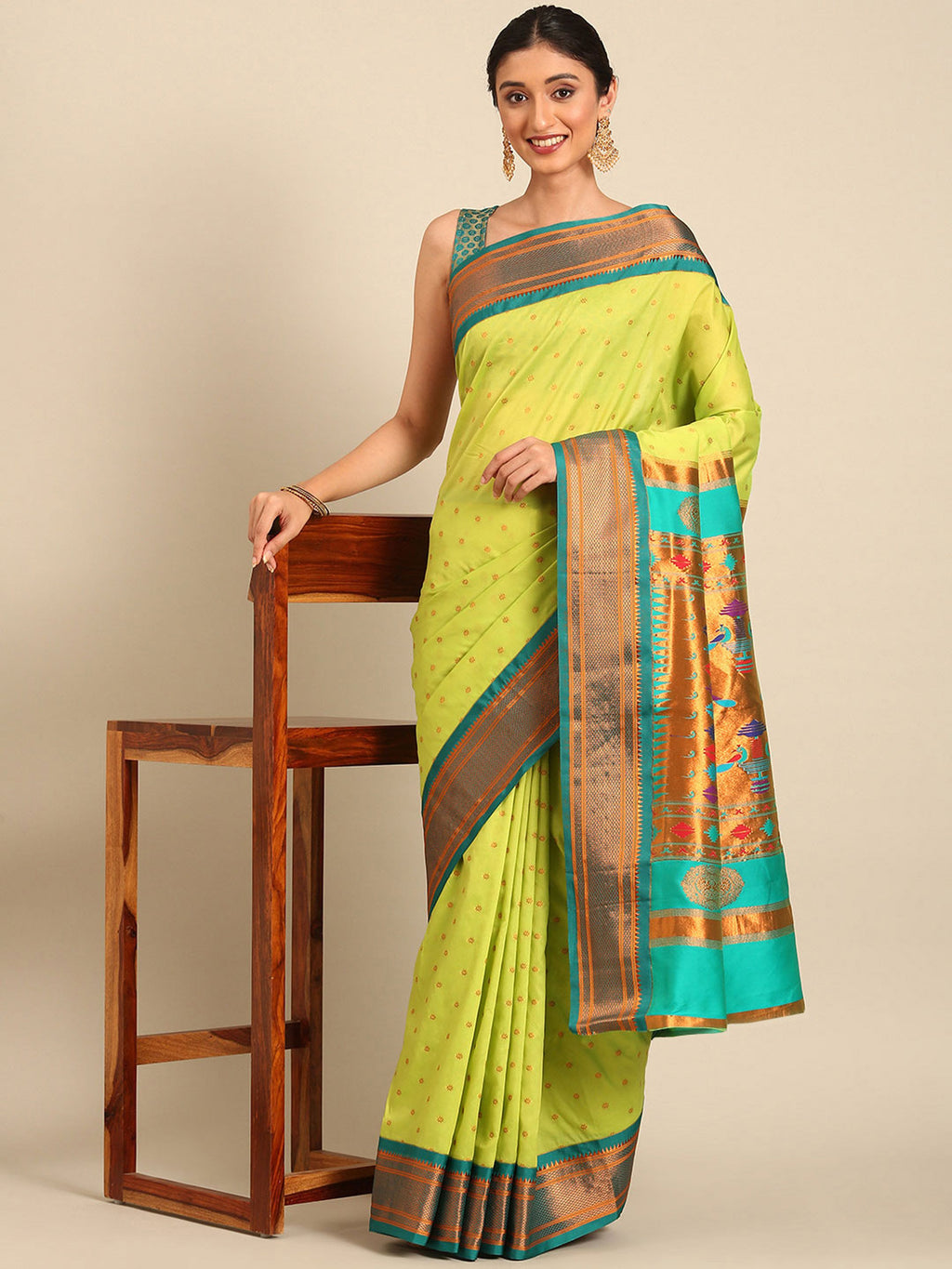 Double Pallu Paithani Saree Silk Blend | Zari Star Butti | Wedding Wear