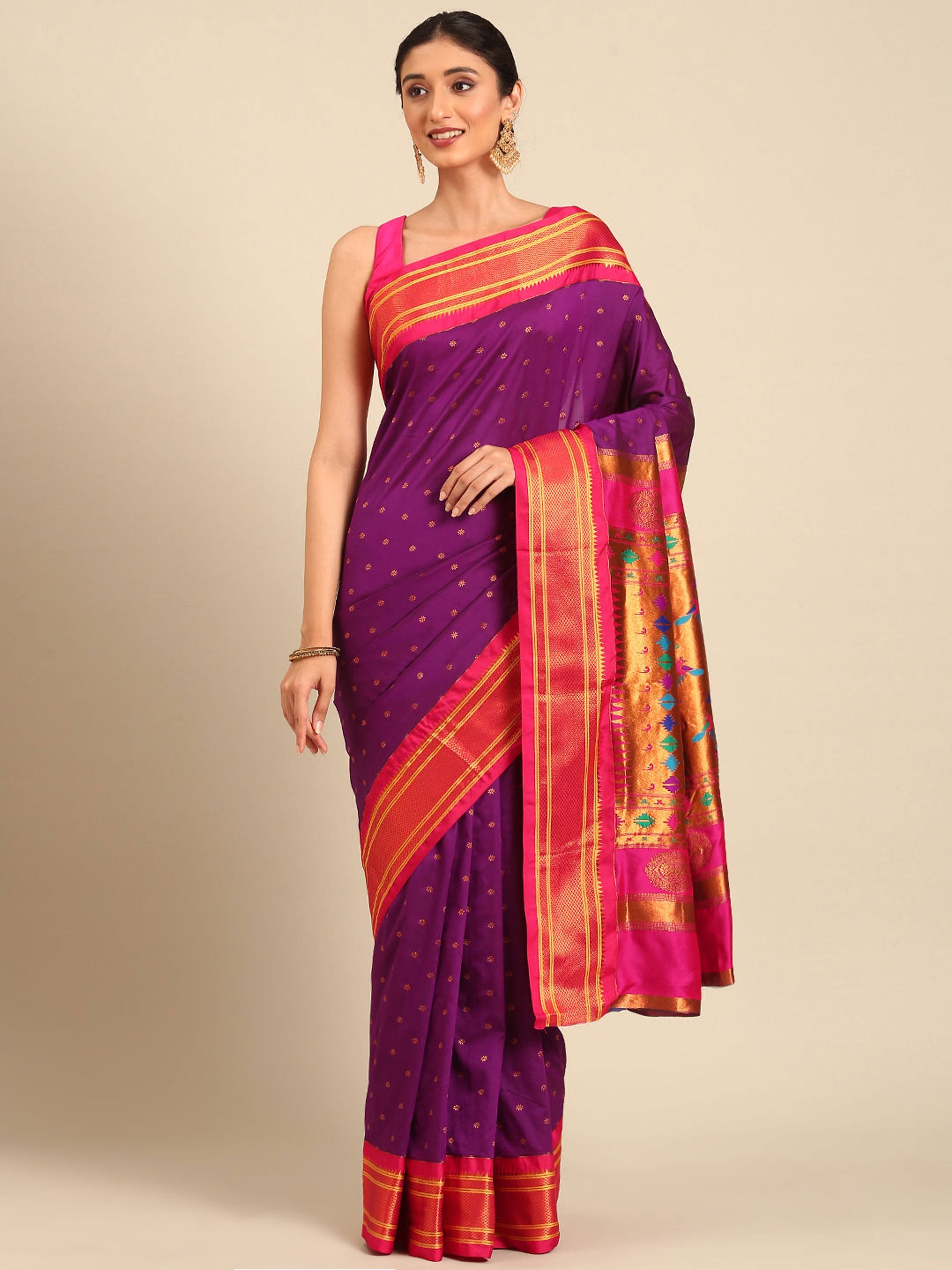 Double Pallu Paithani Saree Silk Blend | Zari Star Butti | Wedding Wear
