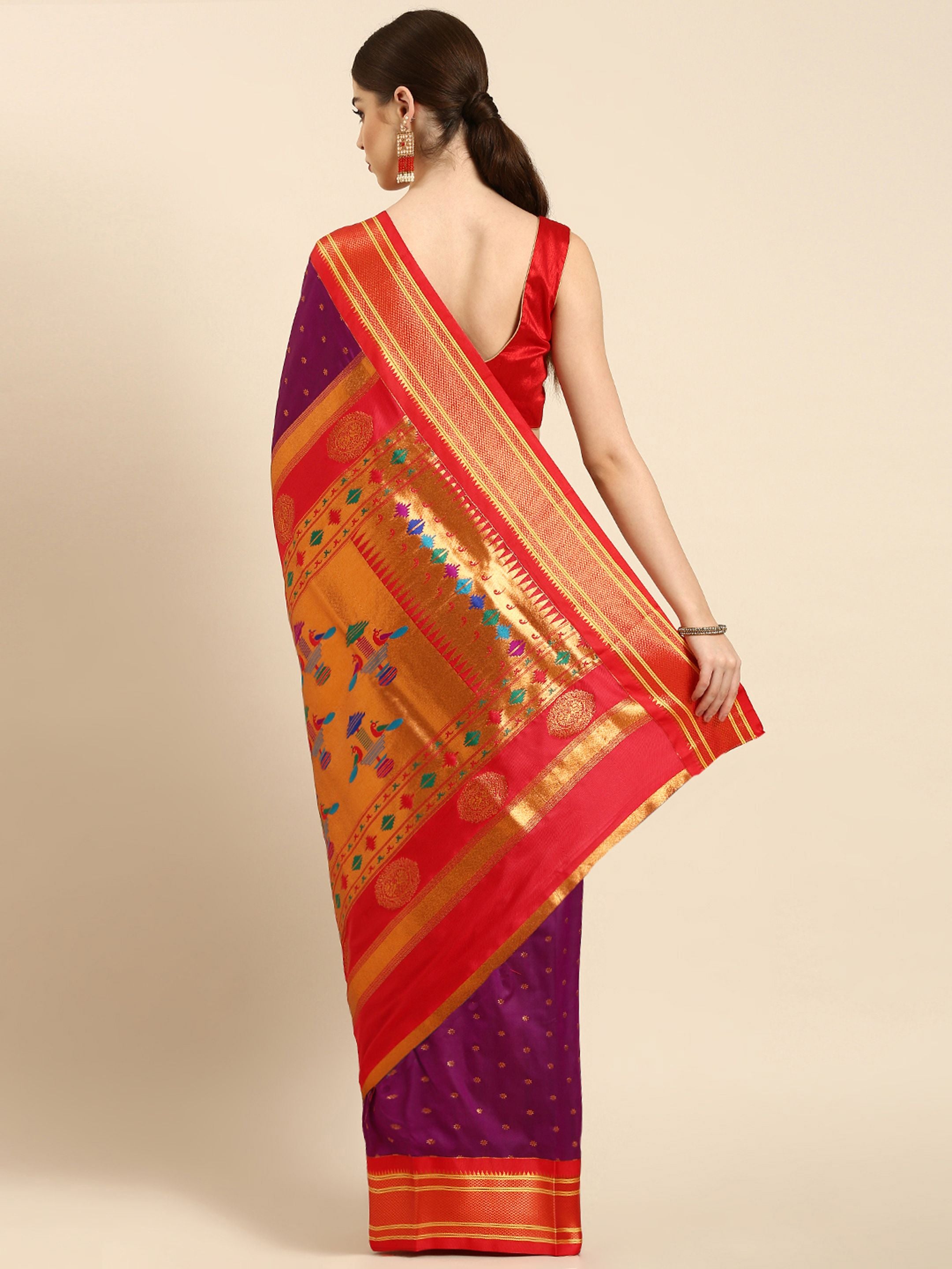 Double Pallu Paithani Saree Silk Blend | Zari Star Butti | Wedding Wear