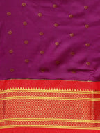 Double pallu paithani saree silk blend in purple and red with zari star butti - body fabric detail showing motif design for wedding wear