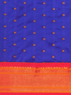 Double pallu paithani saree silk blend in royal blue and pink with zari star butti - body fabric detail showing motif design for wedding wear