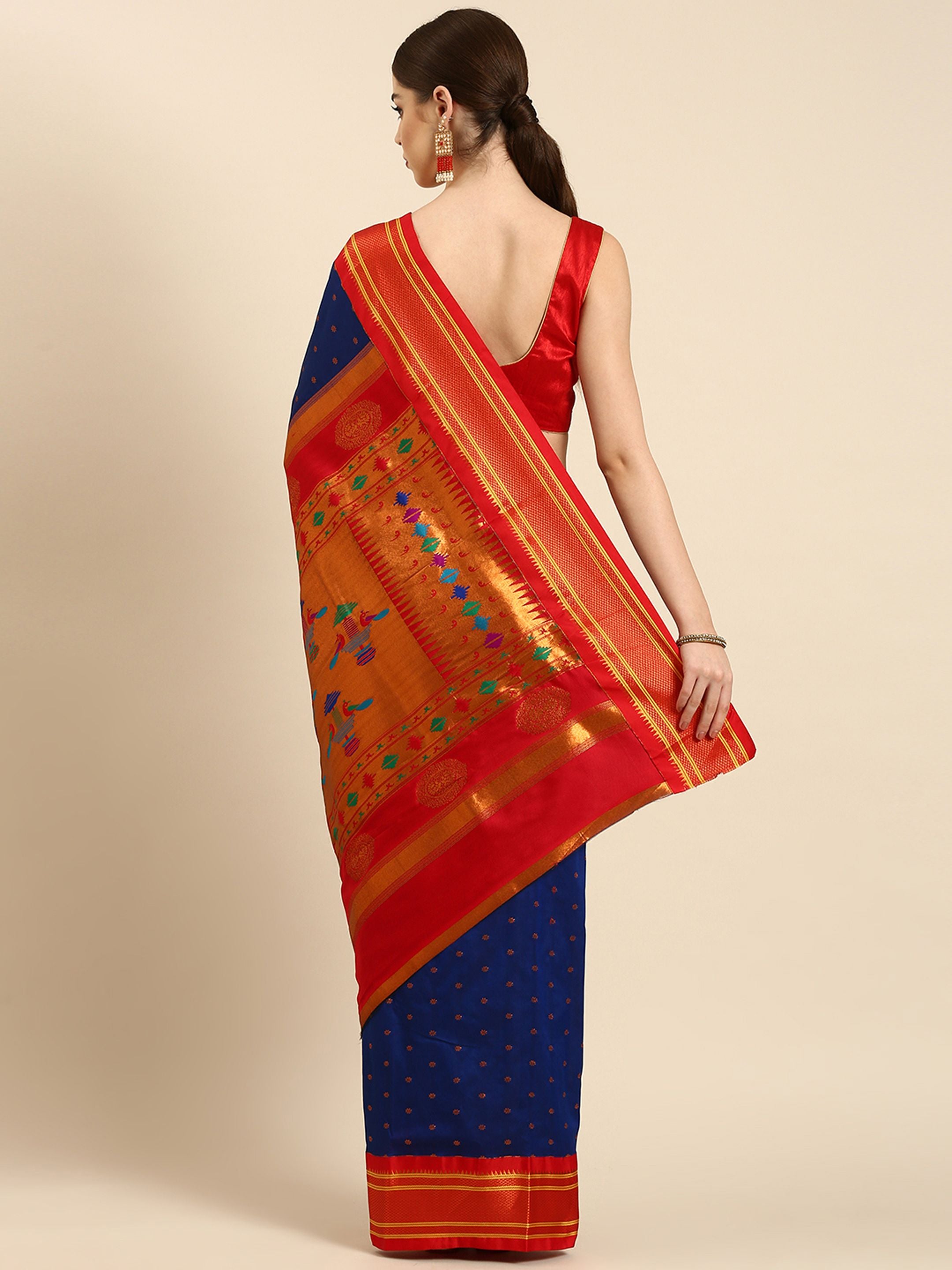 Double Pallu Paithani Saree Silk Blend | Zari Star Butti | Wedding Wear