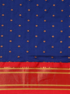 Double pallu paithani saree silk blend in royal blue and red with zari star butti - body fabric detail showing motif design for wedding wear
