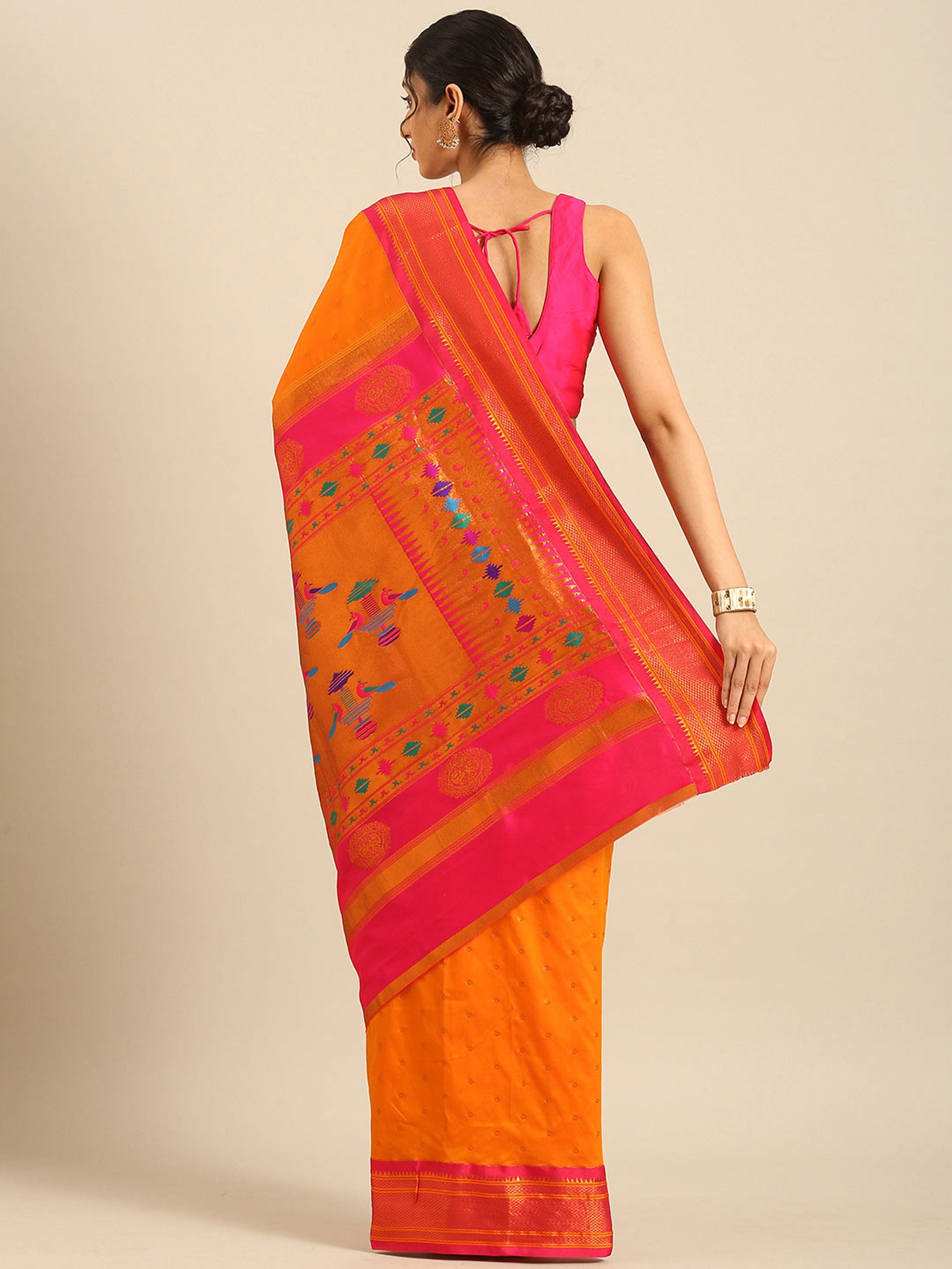 Double Pallu Paithani Saree Silk Blend | Zari Star Butti | Wedding Wear