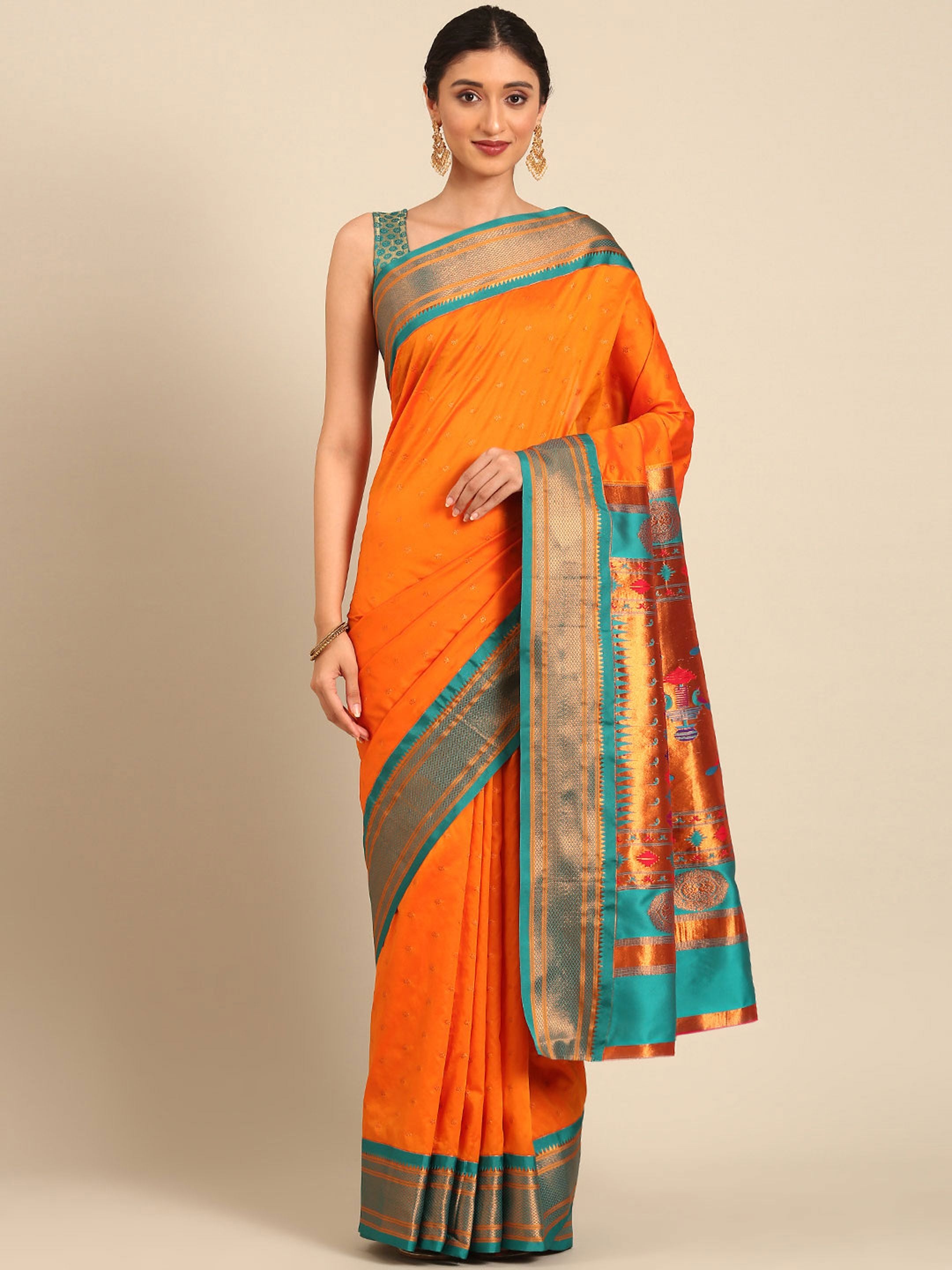 Double Pallu Paithani Saree Silk Blend | Zari Star Butti | Wedding Wear