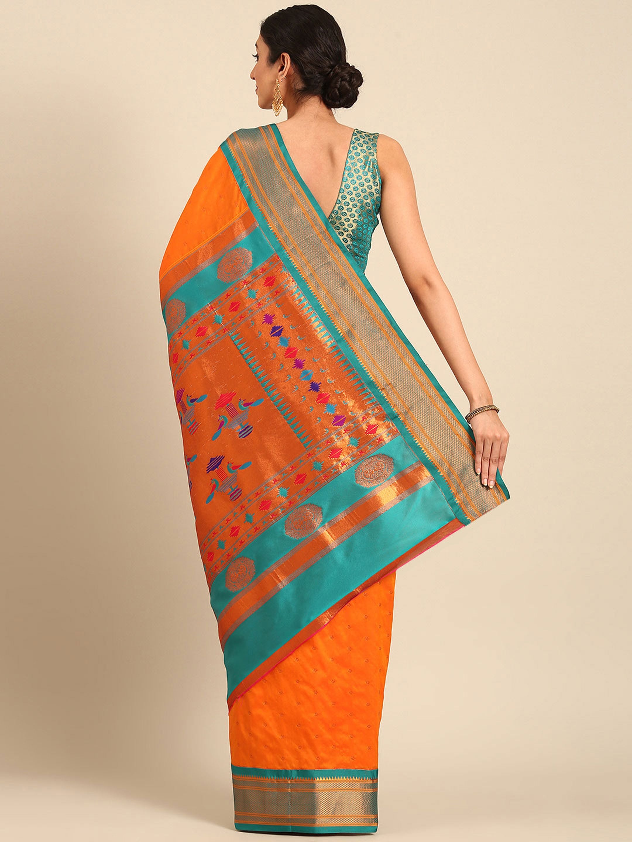 Double Pallu Paithani Saree Silk Blend | Zari Star Butti | Wedding Wear