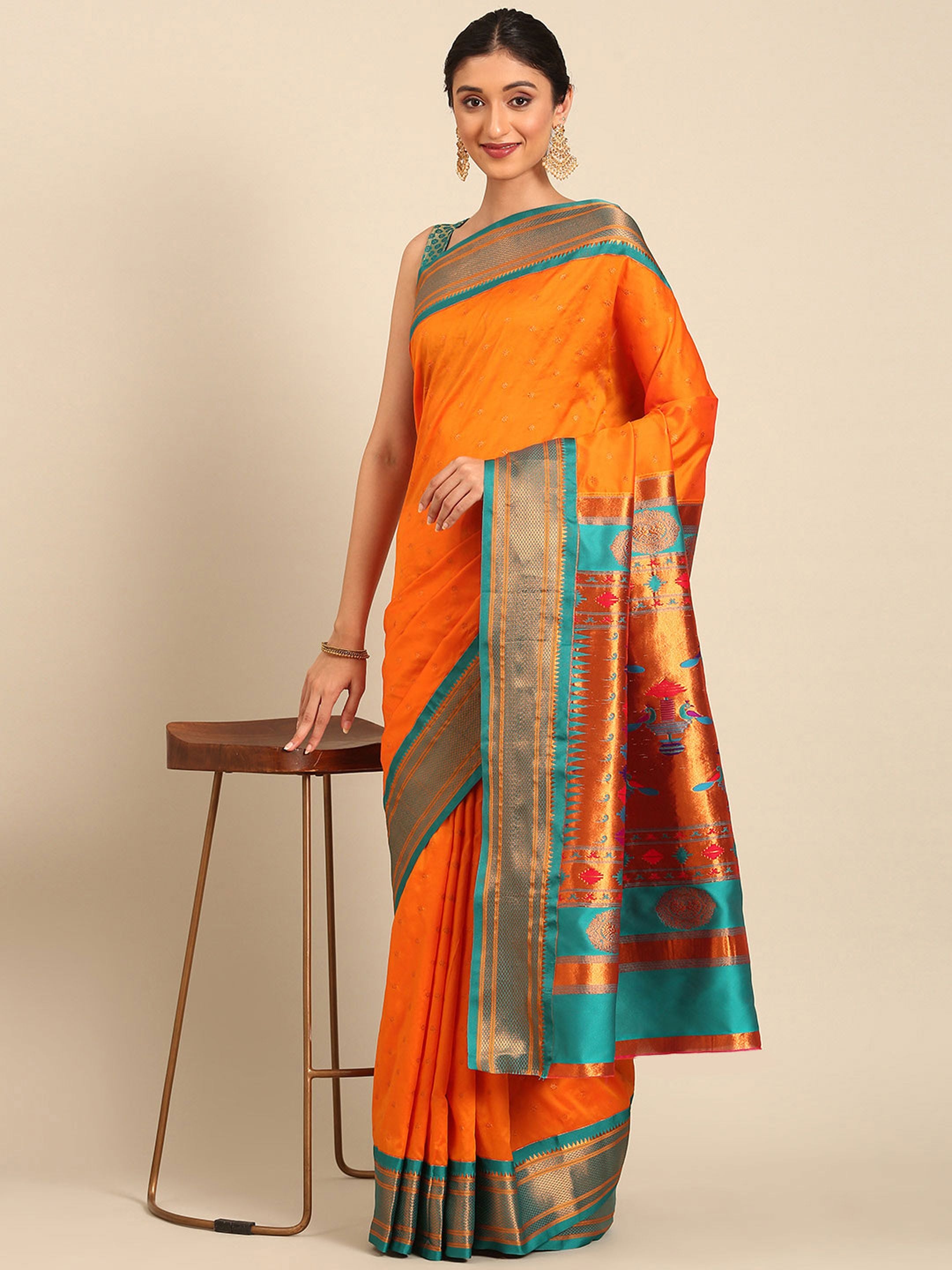 Double Pallu Paithani Saree Silk Blend | Zari Star Butti | Wedding Wear