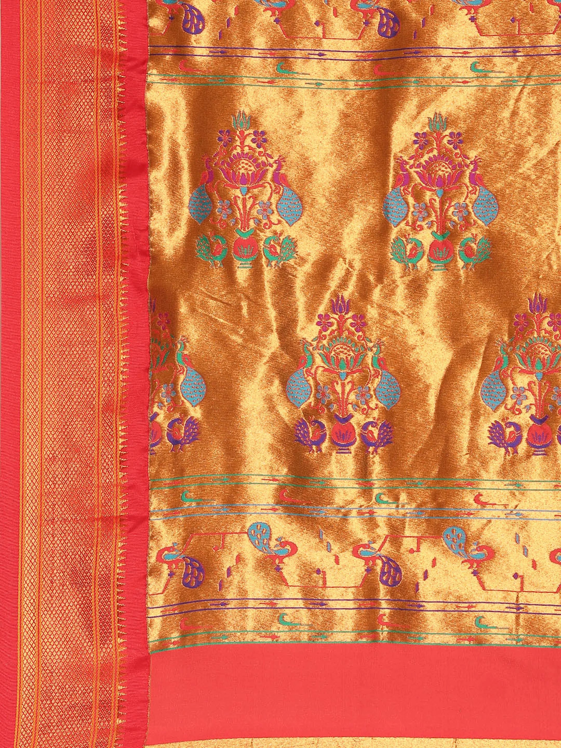 Silk Blend Muniya Paithani Saree – Muniya & Flower Meena Butti with Peacock & Muniya Pallu | Wedding Wear