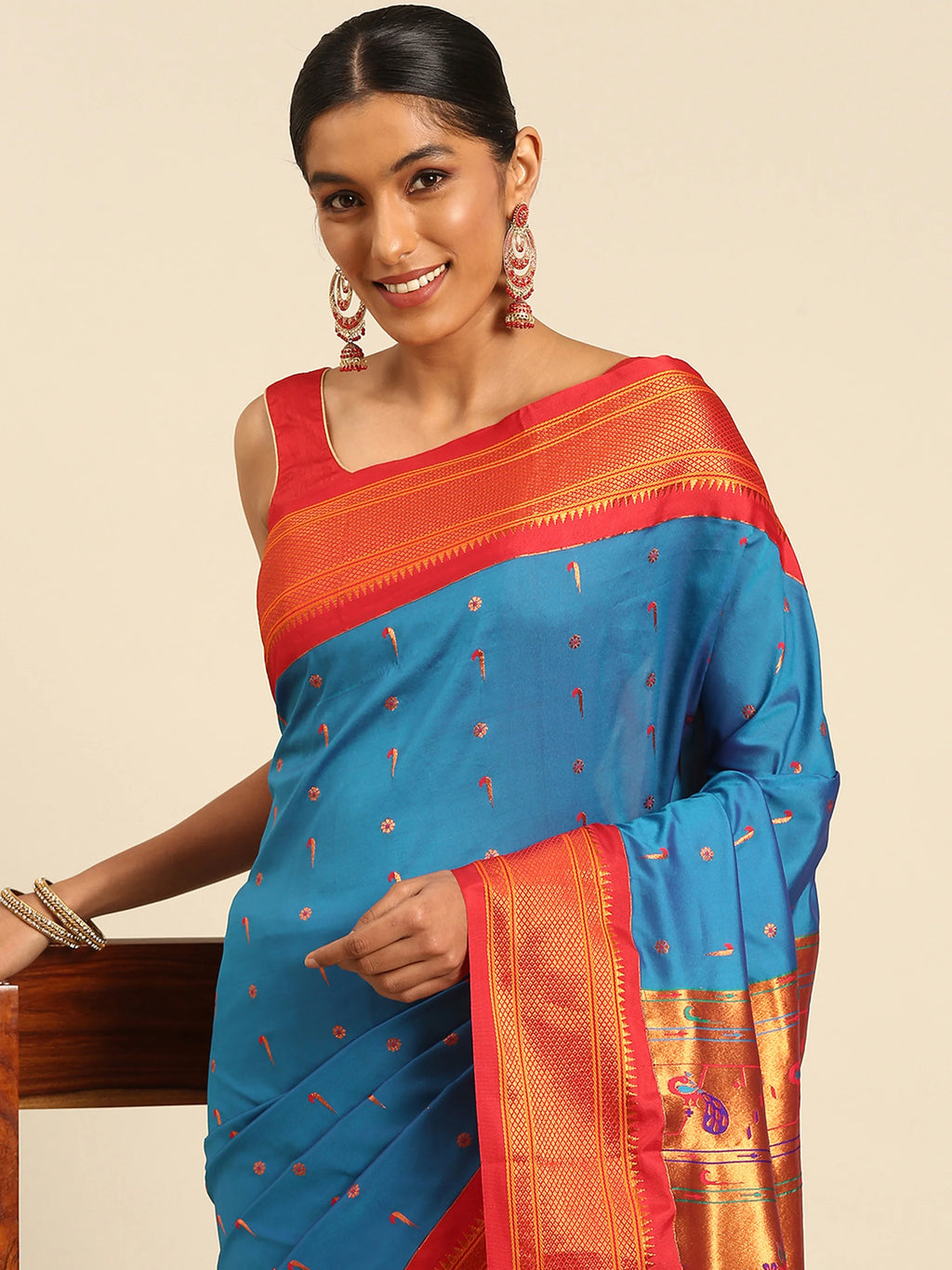 Silk Blend Muniya Paithani Saree – Muniya & Flower Meena Butti with Peacock & Muniya Pallu | Wedding Wear