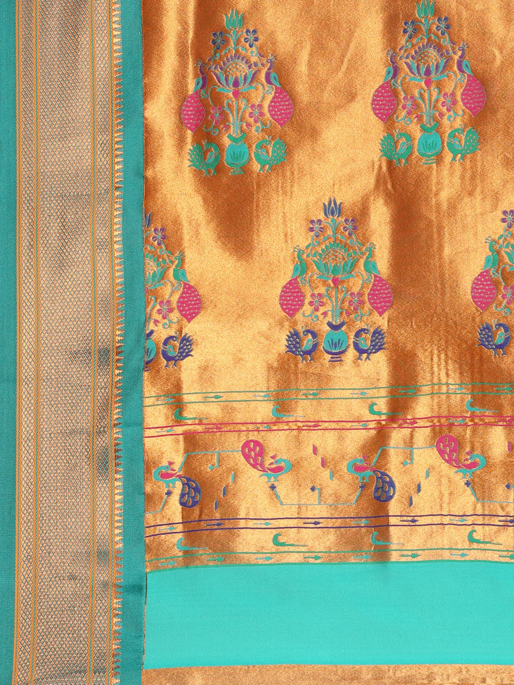 Silk Blend Muniya Paithani Saree – Muniya & Flower Meena Butti with Peacock & Muniya Pallu | Wedding Wear