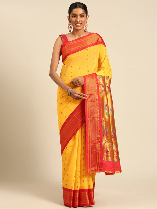 Silk Blend Muniya Paithani Saree – Muniya & Flower Meena Butti with Peacock & Muniya Pallu | Wedding Wear