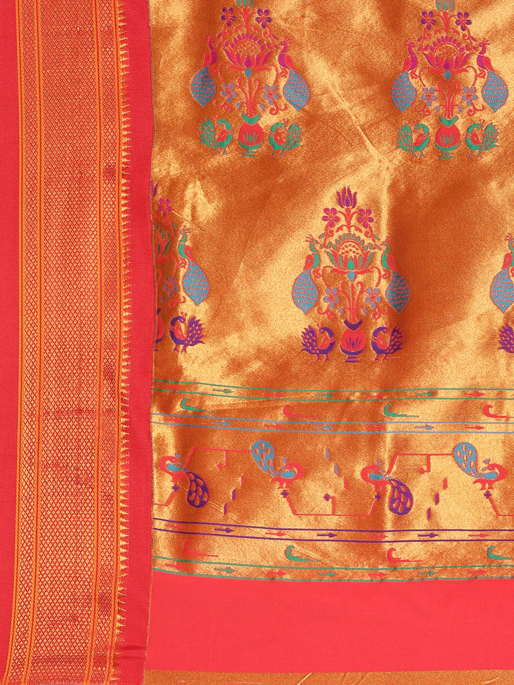 Silk Blend Muniya Paithani Saree – Muniya & Flower Meena Butti with Peacock & Muniya Pallu | Wedding Wear