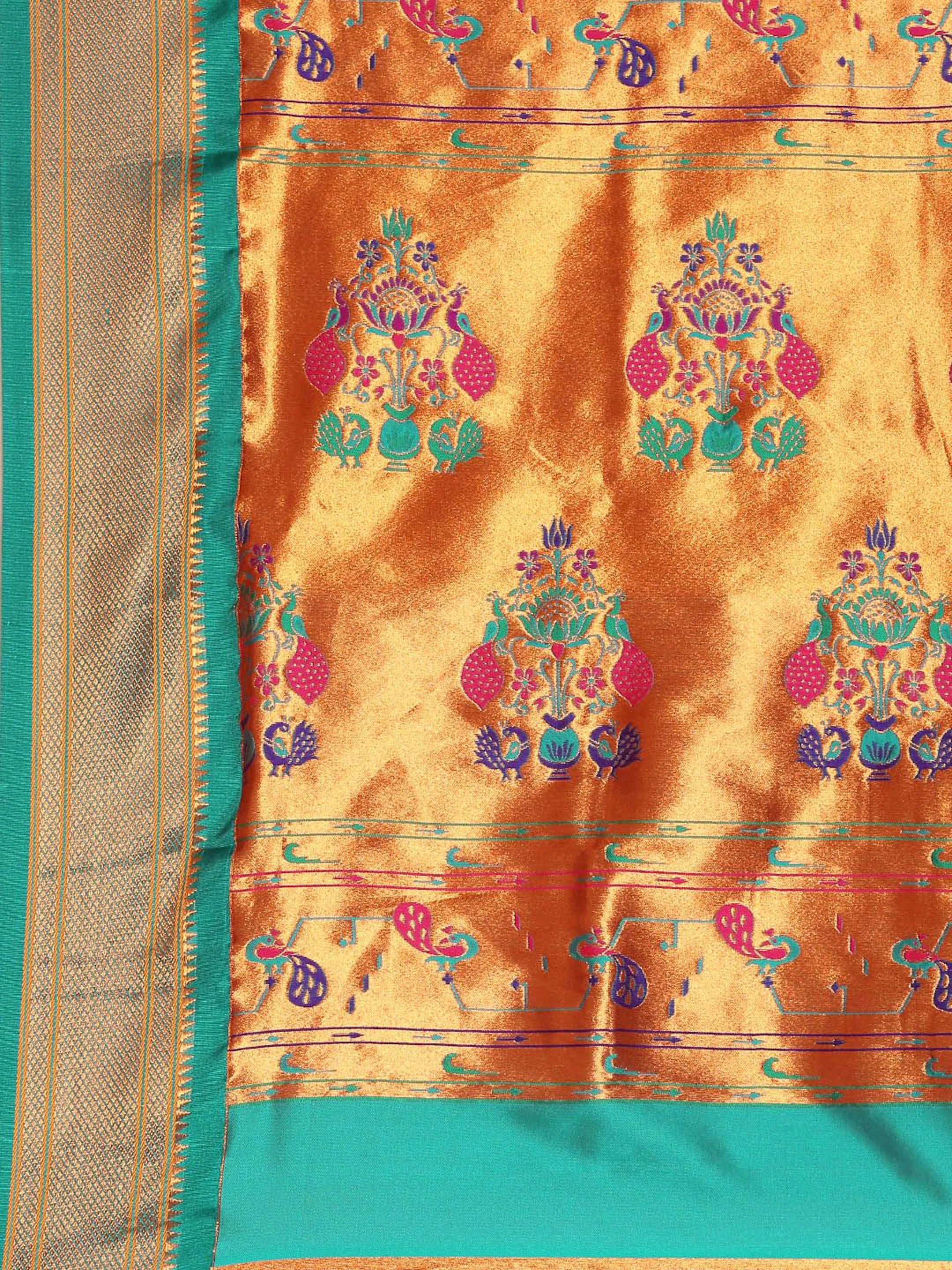 Silk Blend Muniya Paithani Saree – Muniya & Flower Meena Butti with Peacock & Muniya Pallu | Wedding Wear