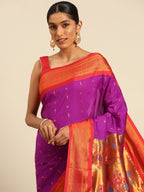 Silk Blend Muniya Paithani Saree – Muniya & Flower Meena Butti with Peacock & Muniya Pallu | Wedding Wear
