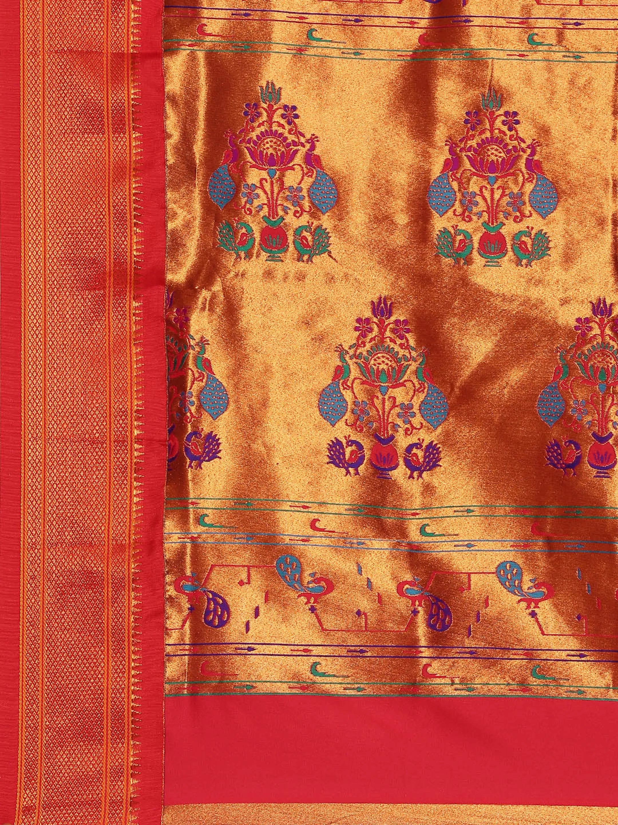 Silk Blend Muniya Paithani Saree – Muniya & Flower Meena Butti with Peacock & Muniya Pallu | Wedding Wear