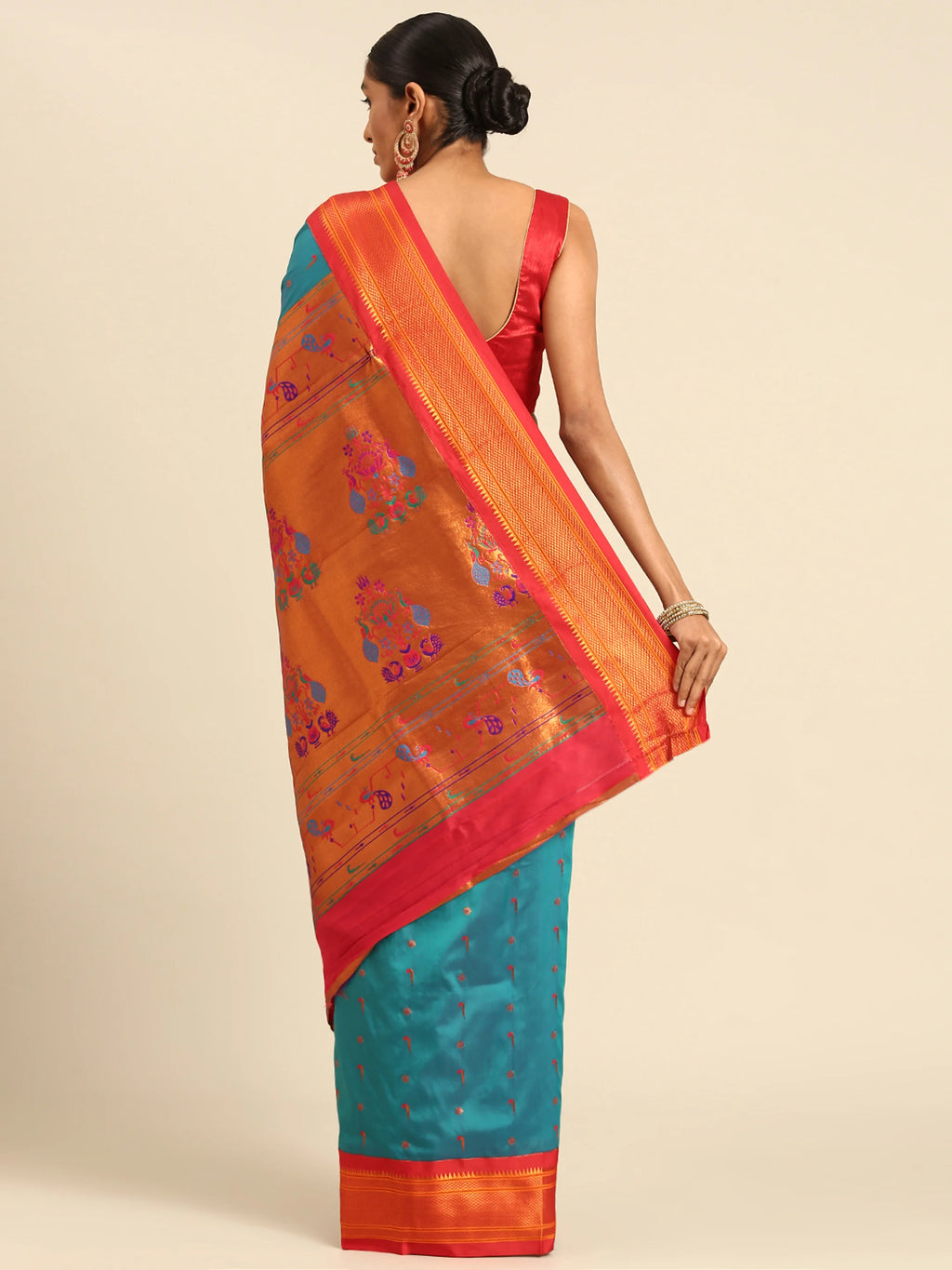 Silk Blend Muniya Paithani Saree – Muniya & Flower Meena Butti with Peacock & Muniya Pallu | Wedding Wear