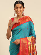 Silk Blend Muniya Paithani Saree – Muniya & Flower Meena Butti with Peacock & Muniya Pallu | Wedding Wear
