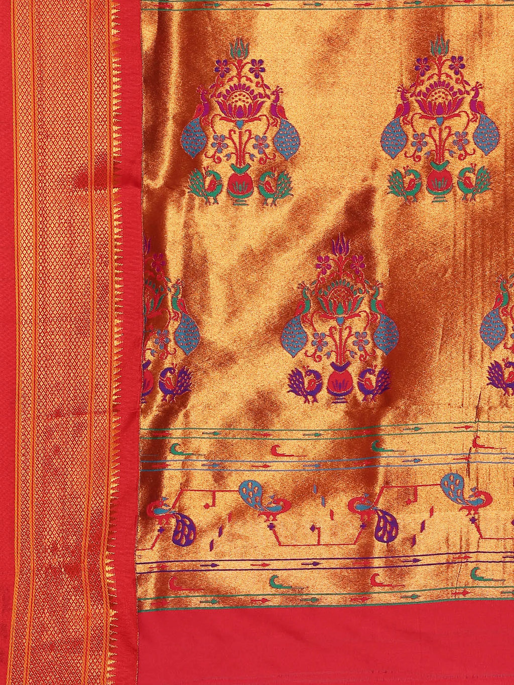 Silk Blend Muniya Paithani Saree – Muniya & Flower Meena Butti with Peacock & Muniya Pallu | Wedding Wear