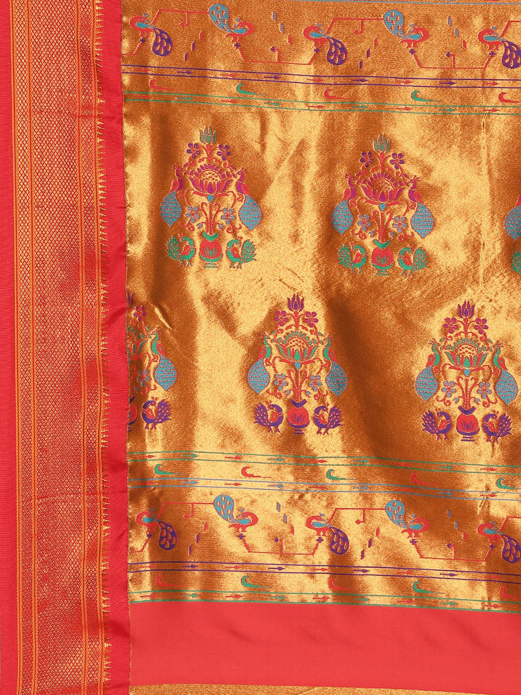 Silk Blend Muniya Paithani Saree – Muniya & Flower Meena Butti with Peacock & Muniya Pallu | Wedding Wear