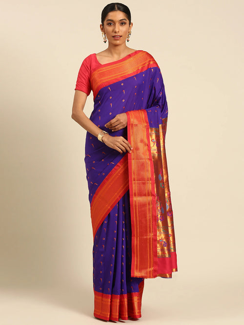 Silk Blend Muniya Paithani Saree – Muniya & Flower Meena Butti with Peacock & Muniya Pallu | Wedding Wear