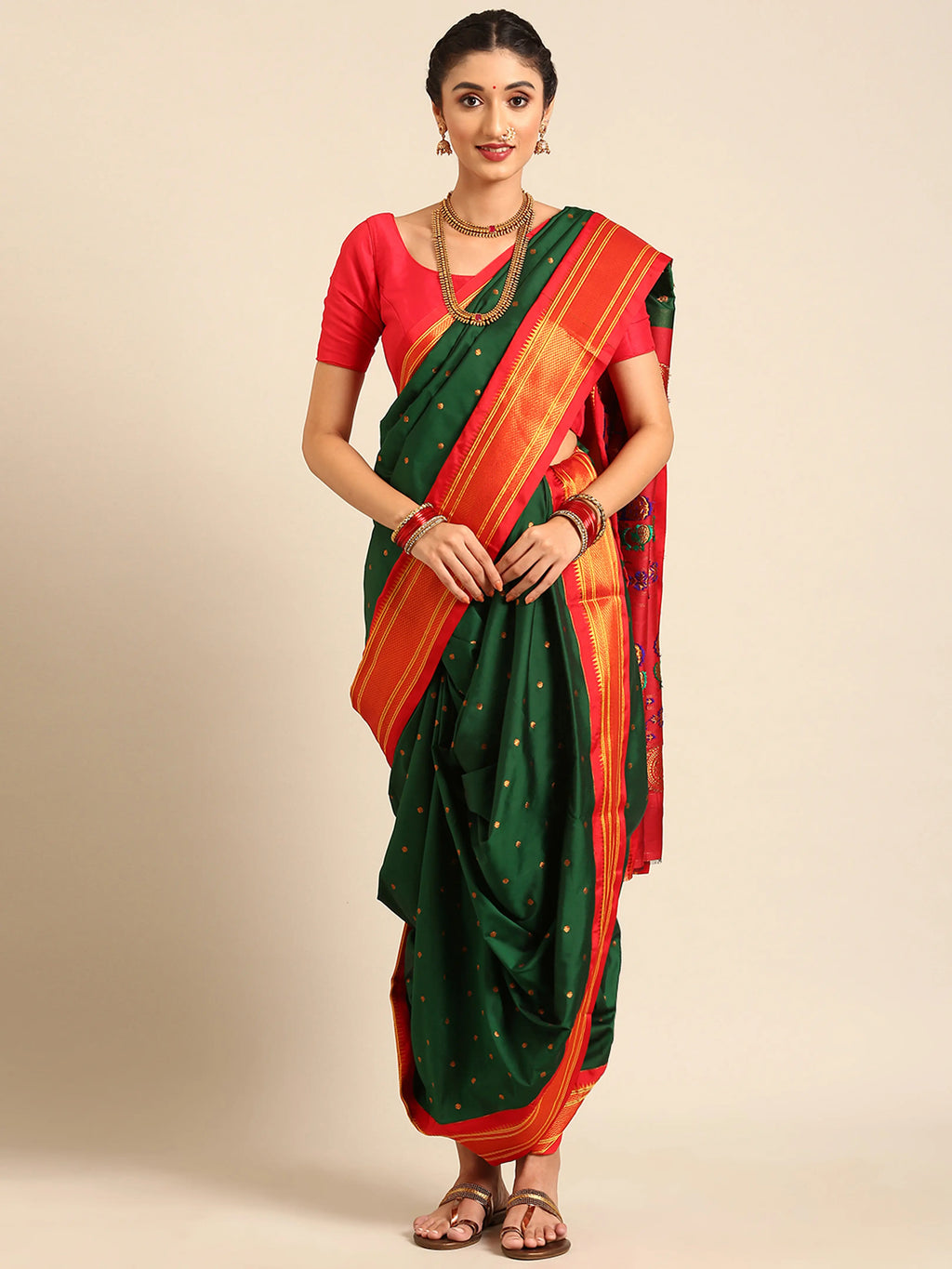 Maharani Nauvari Paithani Saree Silk Blend | 9 Yard Kashta Saree | Wedding Wear