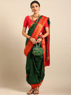 Maharani Nauvari Paithani saree silk blend 9 yard Kashta saree in bottle green and red - styled look for wedding and festive wear