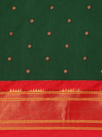 Border detail of Maharani Nauvari Paithani saree silk blend 9 yard Kashta saree in bottle green and red with zari kath design