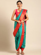 Maharani Nauvari Paithani saree silk blend 9 yard Kashta saree in chintamani and pink - front view for wedding wear