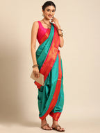 Maharani Nauvari Paithani saree silk blend 9 yard Kashta saree in chintamani and pink - styled look for wedding and festive wear